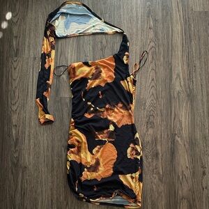 Fashion Nova One Shoulder Black and Orange Dress